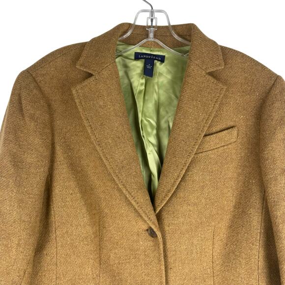 Lands' End Wool Mohair Blend 2 Button Blazer Jacket Camel Tan Size 12 - Picture 3 of 11